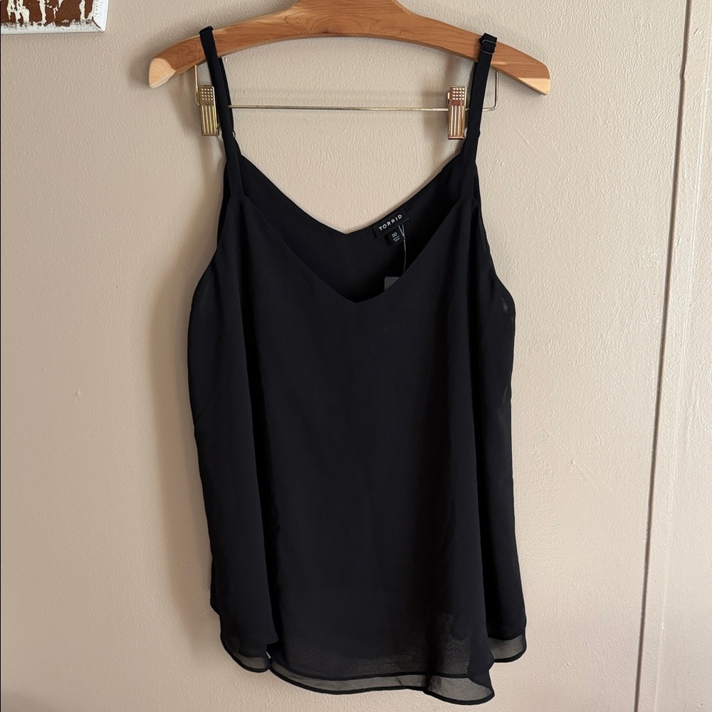 Torrid Black Camisole Top double layered adjustable straps Chiffon NWT